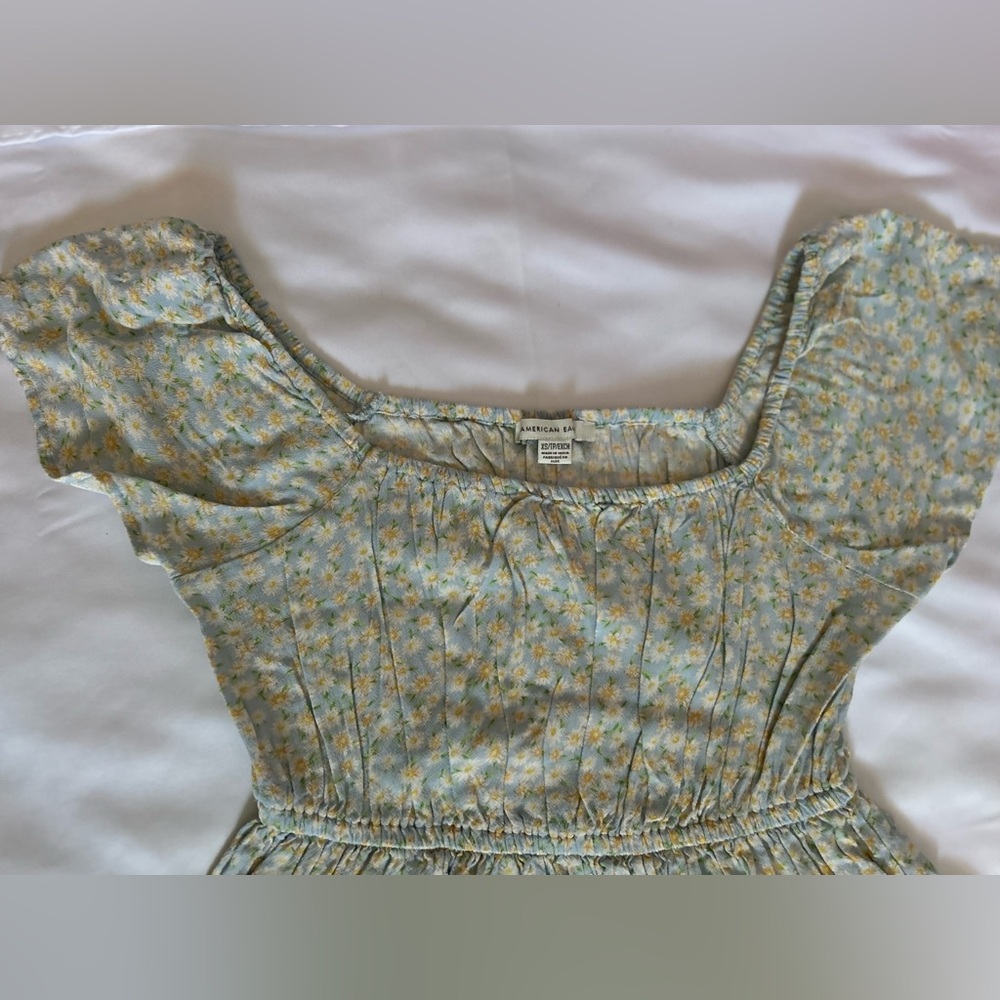American Eagle Light Blue Floral Dress with Puffed Sleeves Size Extra Small - Picture 6 of 7